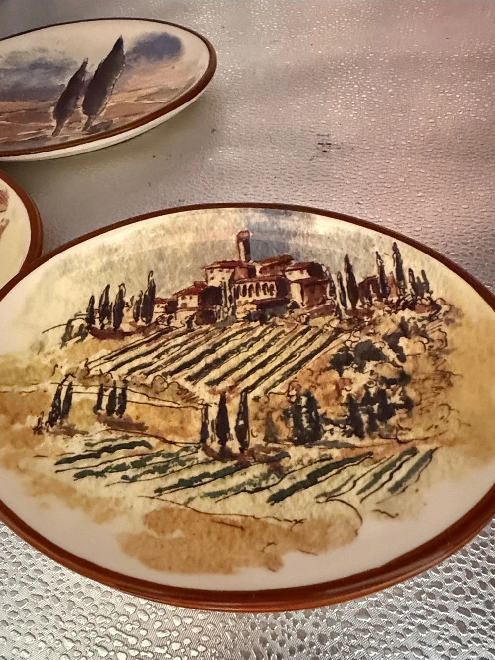 Vintage Hand-Painted Italian countryside Salad Plates - Set of 4